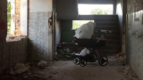 Terrible premises and ruins, a consequence of the war in Ukraine Stock Footage 219330108