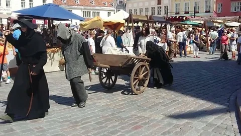 Terrible procession with plague doctor. Stock Footage 77752946