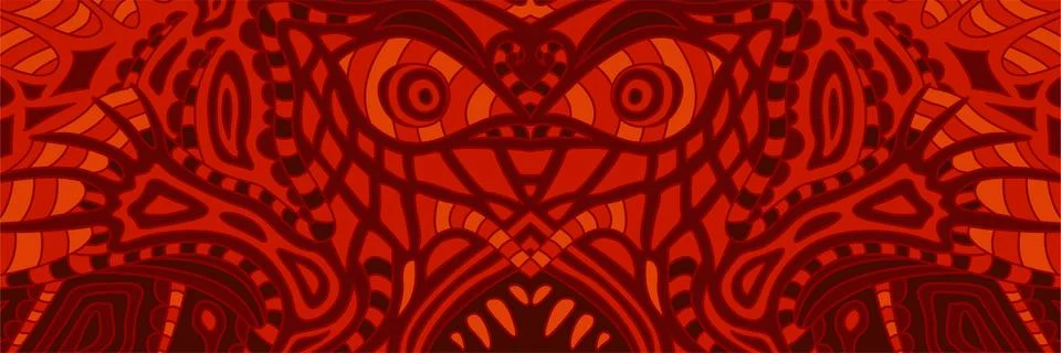 Terrible red pattern with ugly demons face Stock Illustration