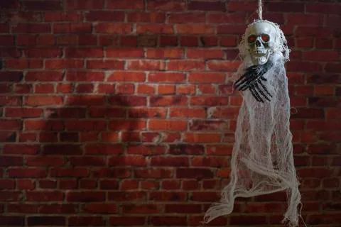 Terrible skeleton on the gallows. Stock Photos