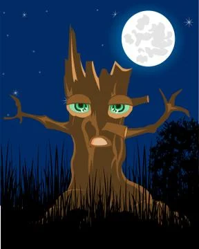 Terrible stump in the night Illustrazione stock