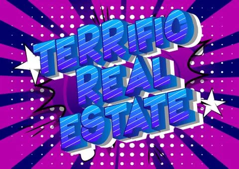 Terrific Estate - Vector illustrated comic book style phrase on abstract back Stock-Illustration