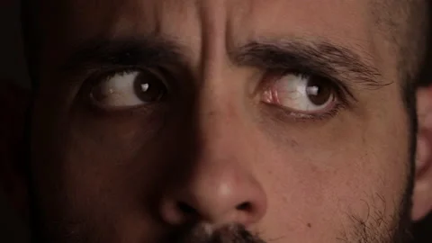 Terrified eyes in dark background. Low light, shallow depth of field Stock Footage 150069005