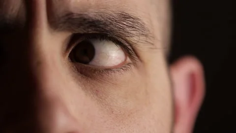 Terrified macro eye in dark background. Low light, shallow depth of field Stock Footage 150078951