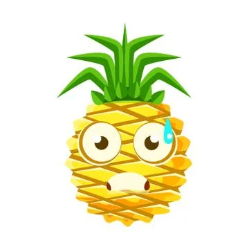 Terrified pineapple face. Cute cartoon emoji character vector Illustration Stock Illustration