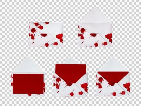 Terrifying envelope covered in blood pools with a red blank card for slashe.. Stock Photos