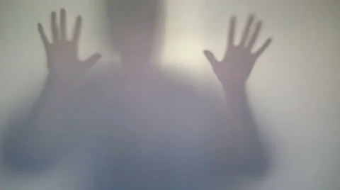 Terrifying male silhouette emerging, flashing, scary gestures, HD version Stock Footage