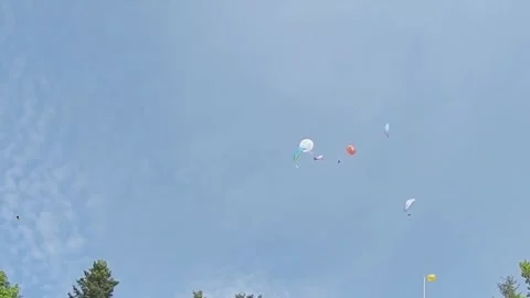 Terrifying moment two paragliders collide at nearly 5,000ft and plummet into Stock Footage 273011924