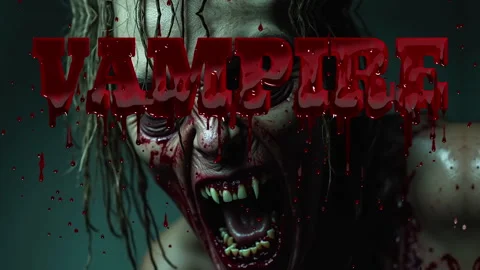 Terrifying Vampire Creature with Dripping Blood and Fangs, a Haunting Horro.. Stock Footage 312819243