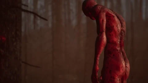 The terrifying zombie turns to look at the alien attack 03 Stock Footage 231559771
