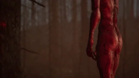 The terrifying zombie turns to look at the alien attack 04 Stock Footage 231560045