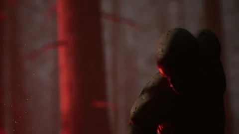 The terrifying zombie turns to look at the alien dragon 04 Stock Footage 231561689