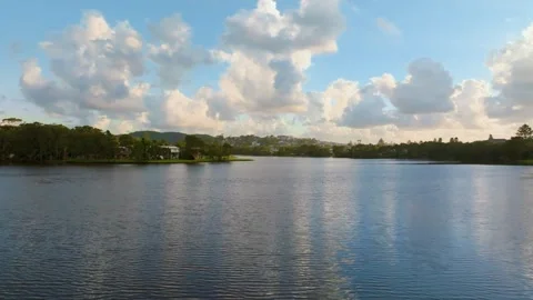 Terrigal Lagoon Low Drorne Flying over Water Video stock 310080847