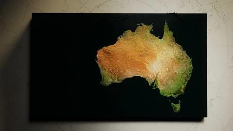 The territory of Australia, a map with a three-dimensional landscape , styliz Video stock 296178655