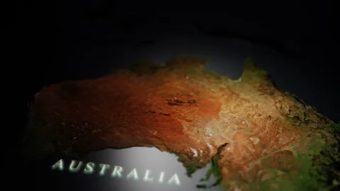 The territory of Australia, a map with a three-dimensional landscape , styliz Stock-Footage 296179811
