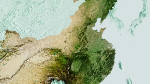 The territory of China, a map with a three-dimensional landscape, stylization Stock-Footage 296178777