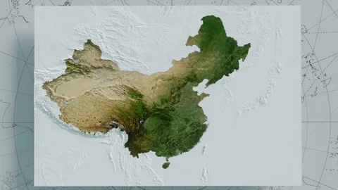 The territory of China, a map with a three-dimensional landscape, stylization Stock-Footage 296179149
