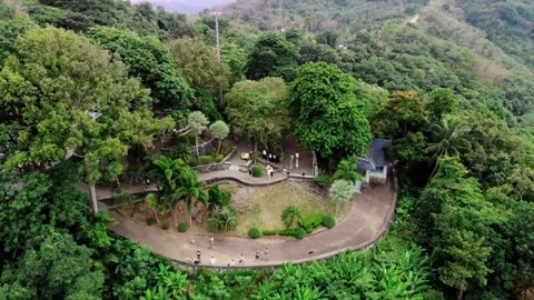 The territory of the observation deck aerial view, Karon view point, green hiils Stock Footage 246260987