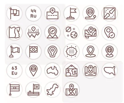 Territory Scalable Vector Set featuring 28 Pixel Aligned Bold Line High Res.. Stock Illustration