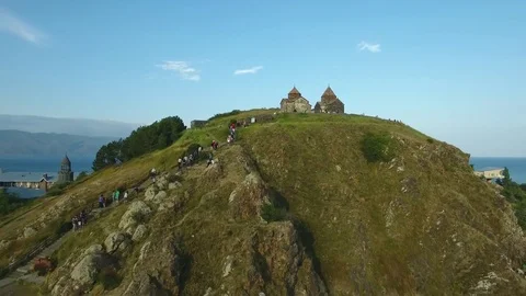 Territory Sevanavank monastery on Sevan lake, Armenia Stock Footage 71084030