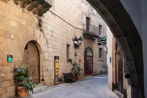 Territory of unique architectural complex Poble Espanyol the Spanish village, Stock Photos