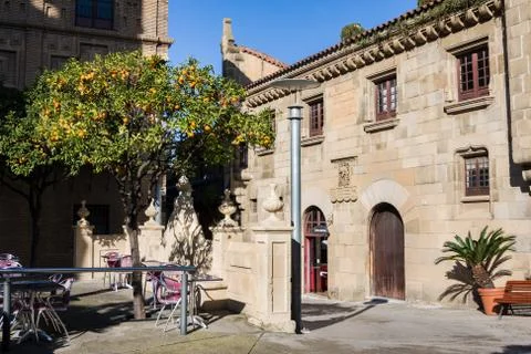 Territory of unique architectural complex Poble Espanyol the Spanish village, Stock Photos