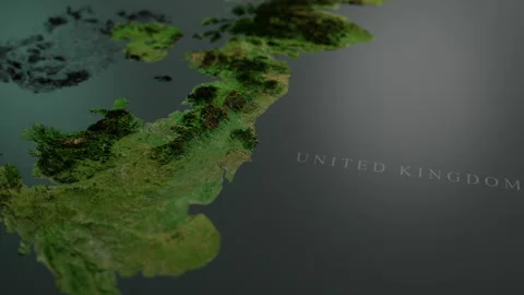 The territory of the United Kingdom, a map with a three-dimensional landscape Video stock 296179640