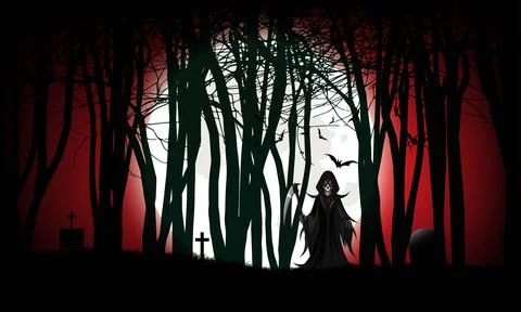 Terror in the Haunted Forest by a demon with a machete Stock Illustration