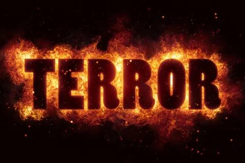 Terror terrorism fire burn flame text is explode Stock Illustration
