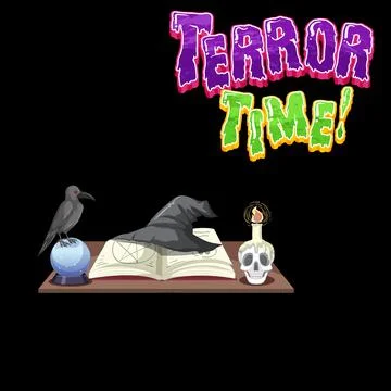 Terror Time word logo with witch objects イラスト素材