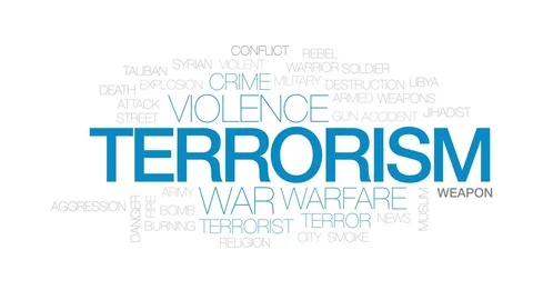 Terrorism animated word cloud, text design animation. Kinetic typography. Stock Footage