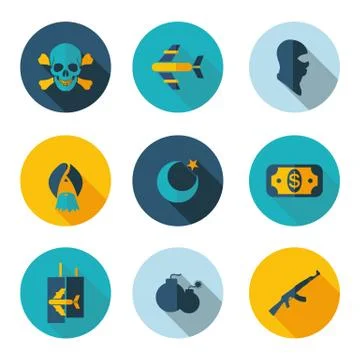 Terrorism flat icons Stock Illustration