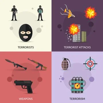 Terrorism Flat Set 스톡 일러스트