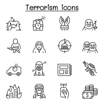 Terrorism icon set in thin line style 스톡 일러스트
