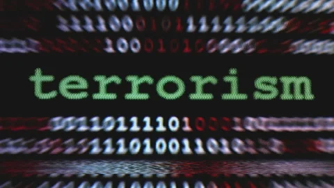 Terrorism online broken data on the screen glitch effect Video stock 209159520