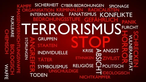 Terrorism, stop word tag cloud. Loop able, red German variant 스톡 동영상 77337936
