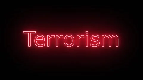 Terrorism, Written in Neon Text Effect with a bit of Flicker Effect Stock Footage 244214541