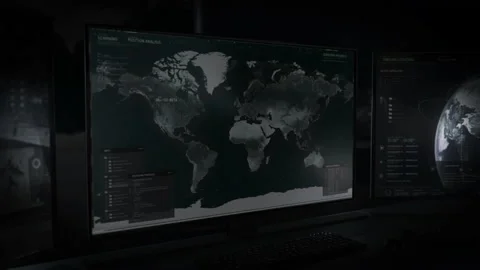 Terrorist Activity On An Earth Map Scanning Process Via Spy Information Network Stock Footage 238965204