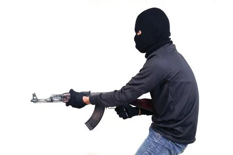 Terrorist with ak47 machine gun Stock Photos