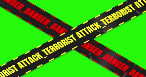 TERRORIST ATTACK Caution Barricade Tape Greenscreen Video Transition Stock Footage 300540933