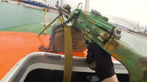 Terrorist attack on the ship Stock Footage 147178333