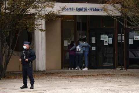Terrorist attack in which teacher was beheaded, Conflans Saint Honorine, France  Stock Photos