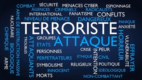 Terrorist attack word tag cloud.loop able, blue French variant. 스톡 동영상 77060237