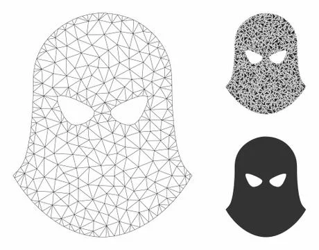 Terrorist Balaklava Vector Mesh 2D Model and Triangle Mosaic Icon Stock Illustration
