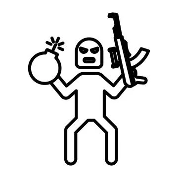 Terrorist with a bomb icon linear logo mark in black and white Illustrazione stock