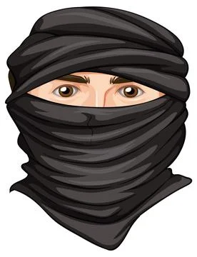 Terrorist face covered with black cloth Stock Illustration