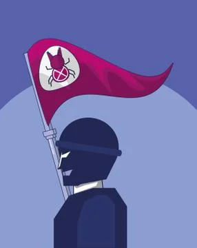 Terrorist with flag bug cyber atack Stock Illustration