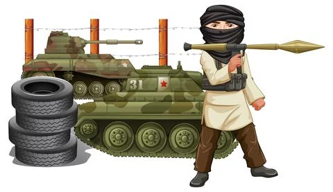 Terrorist holding RPG by the tank Stock Illustration