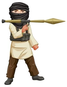 Terrorist holding RPG on white background Stock Illustration