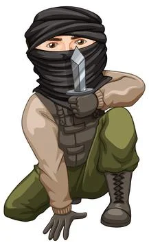 Terrorist man holding knife Stock Illustration